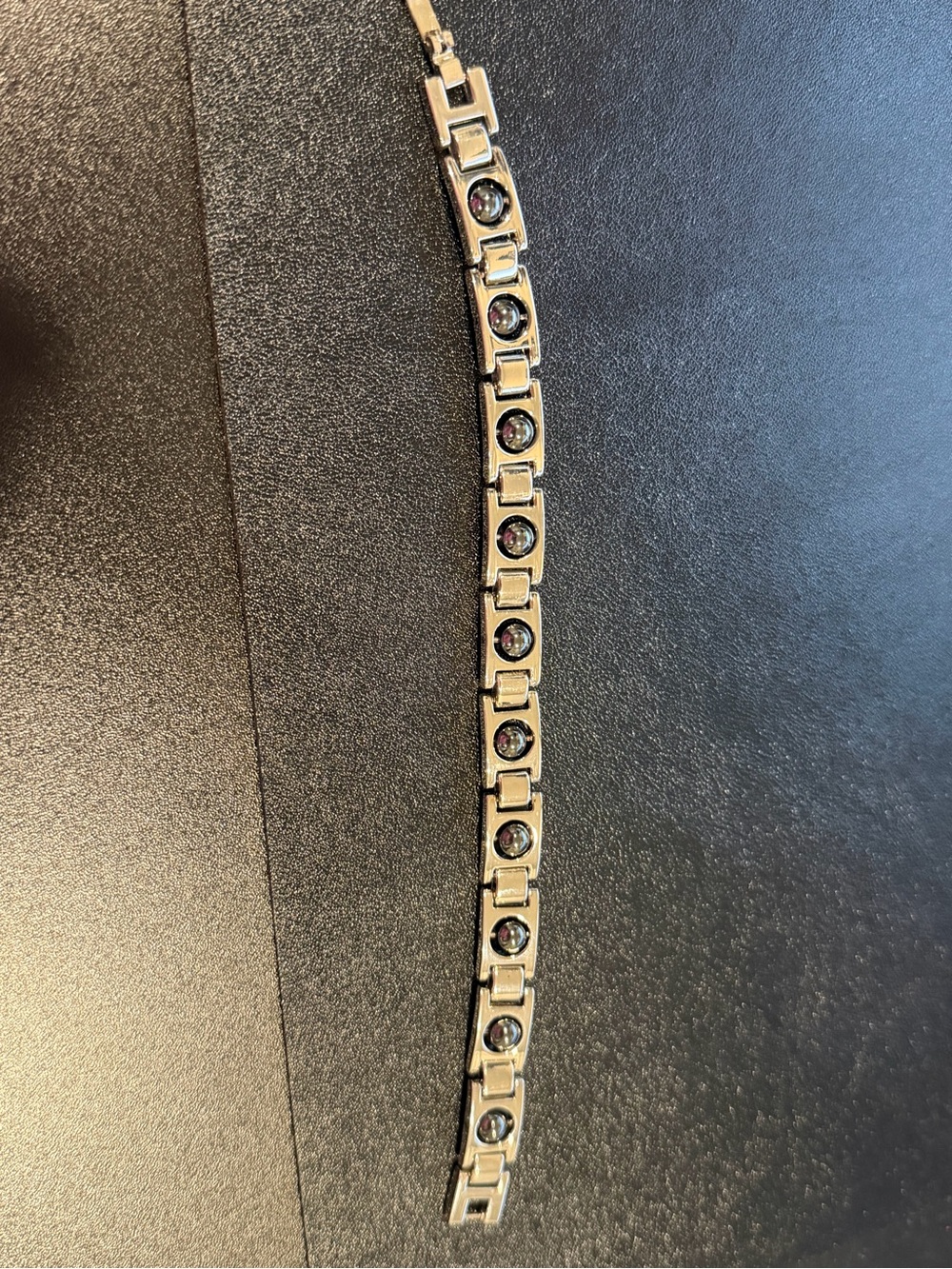 Silver-Tone Magnetic Link Bracelet with Round Hematite Accent Stones